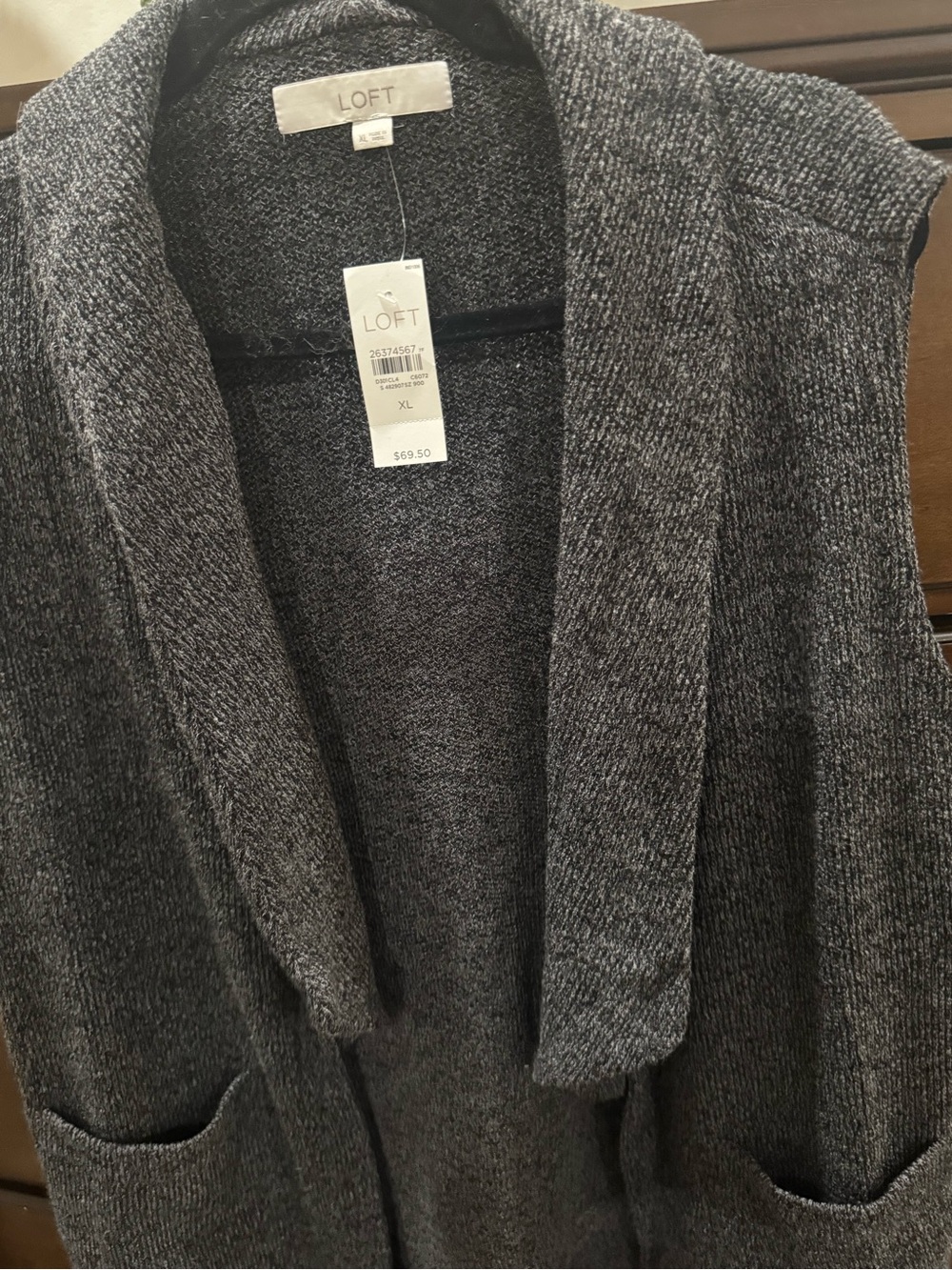 LOFT Gray Shawl-Collar Open-Front Cardigan